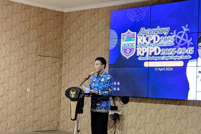Bupati Ciamis memberikan sambutan pada kegiatan Musrenbang RKPD Kabupaten Ciamis 2025-20245. Dok: ist